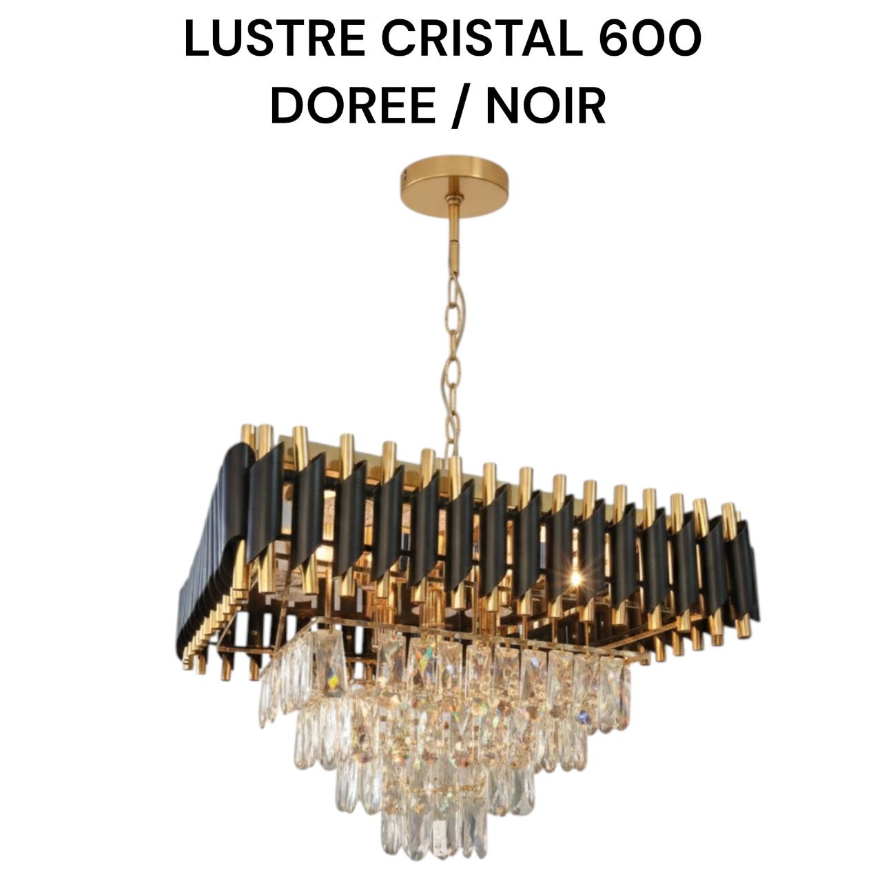 Photo00030546 LUSTRE CRISTAL CARRE 600 DOREE /NOIR – Image 1